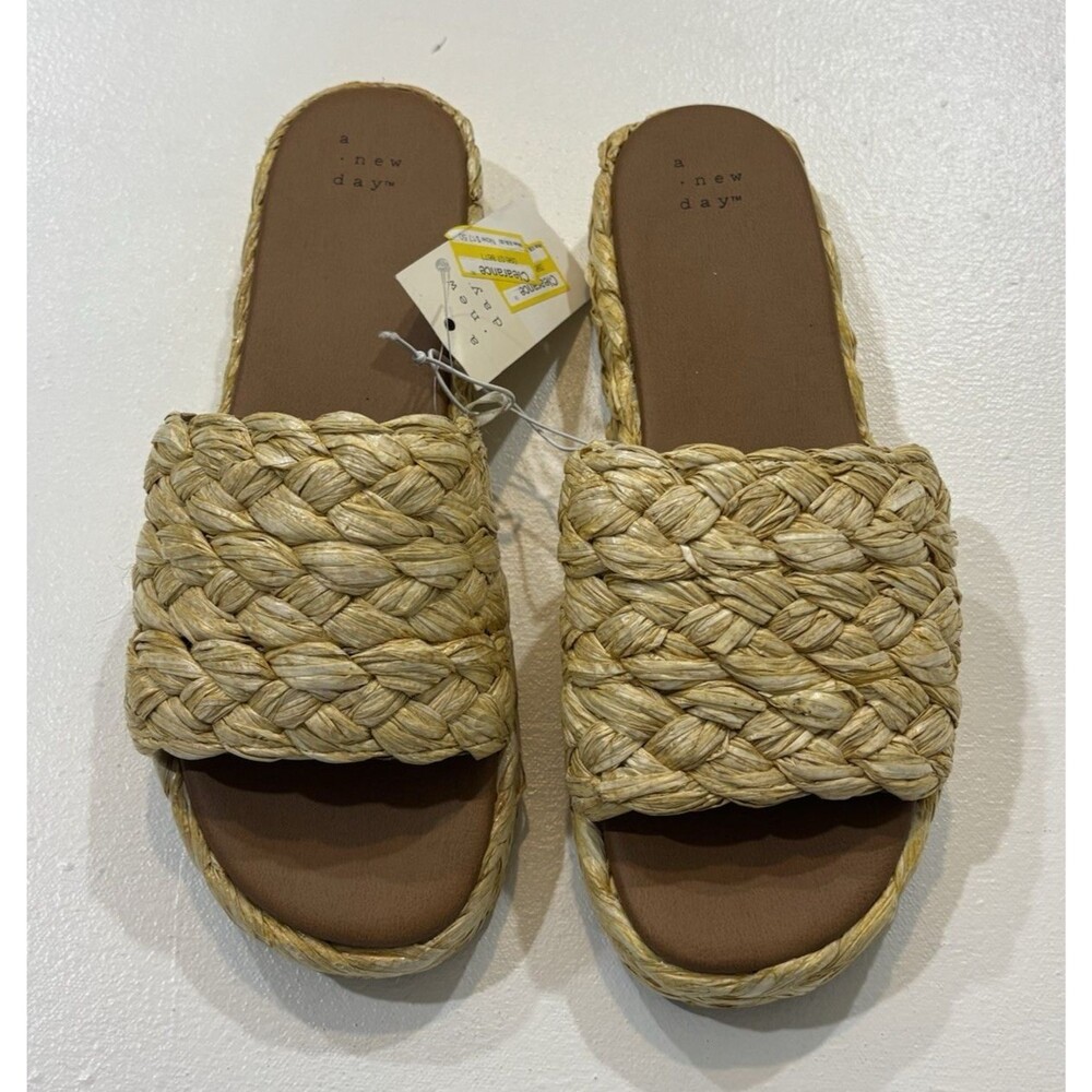 Women’s 10 Slide Braided Raffia Sandals A New Day NWT